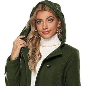 NWOT Tanming Womens Double Breasted Wool Pea Coat Trench Coat Jacket Hooded Sz L